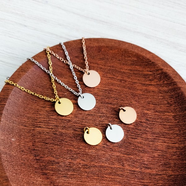 10mm Disc Necklace (Silver, Gold, or Rose Gold) and Optional Extra Discs, Metal Blank #133