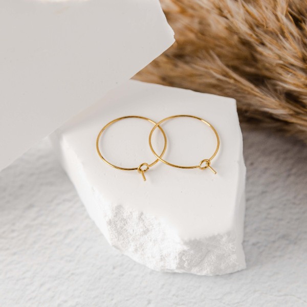 Gold 20mm Round Wine Hoop Stainless Steel Ear Wires, 10 Pieces, Hoop #20
