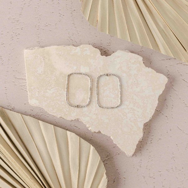 20mm Hammered Silver Rectangle Brass Charm with Hole, 10 Pieces, Charm #61