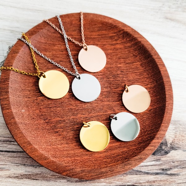 25mm Disc Necklace (Silver, Gold, or Rose Gold) and Optional Extra Discs, Metal Blank #135