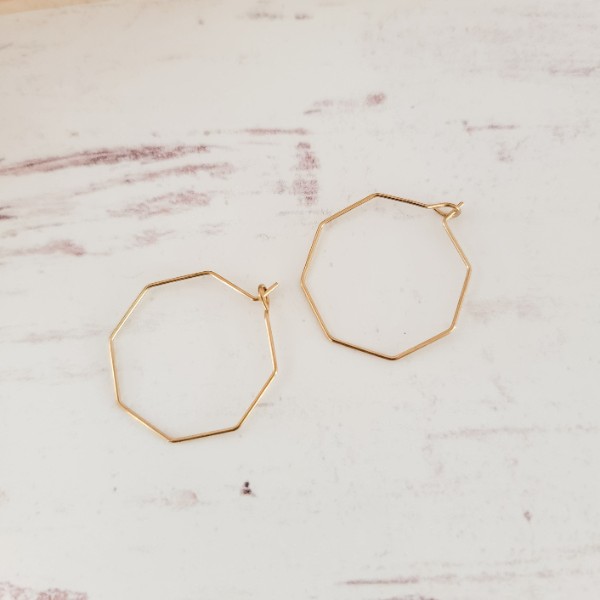 Gold 25mm Octagon Wine Hoop Stainless Steel Ear Wires, 10 Pieces, Hoop #46