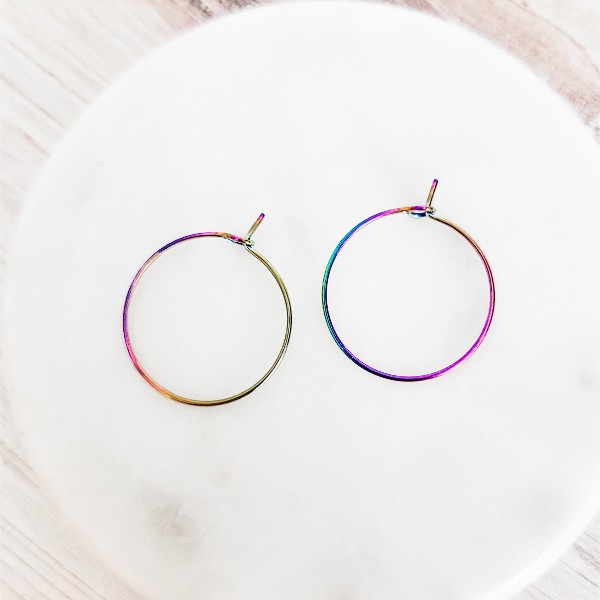 Rainbow 25mm Round Wine Hoop Stainless Steel Ear Wires, 10 Pieces, Hoop #25
