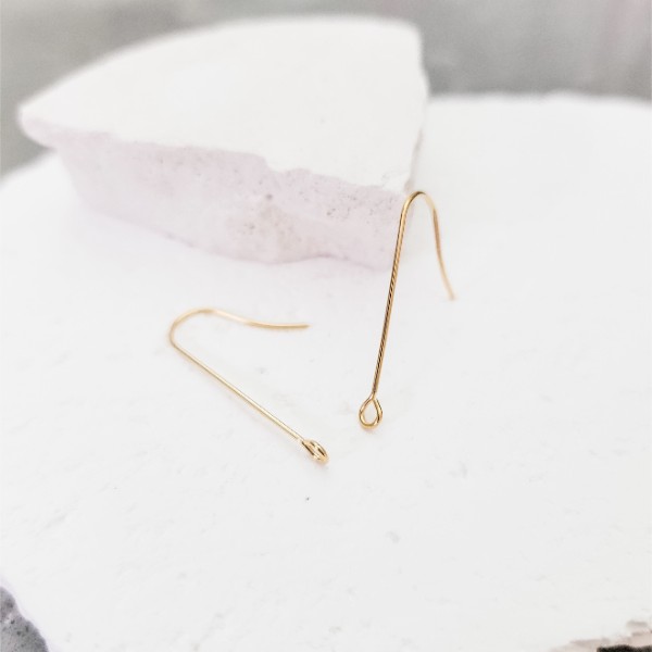 Gold 28mm Elongated Forward-Facing Stainless Steel Ear Wires 20 Pieces, Earring Hook #21