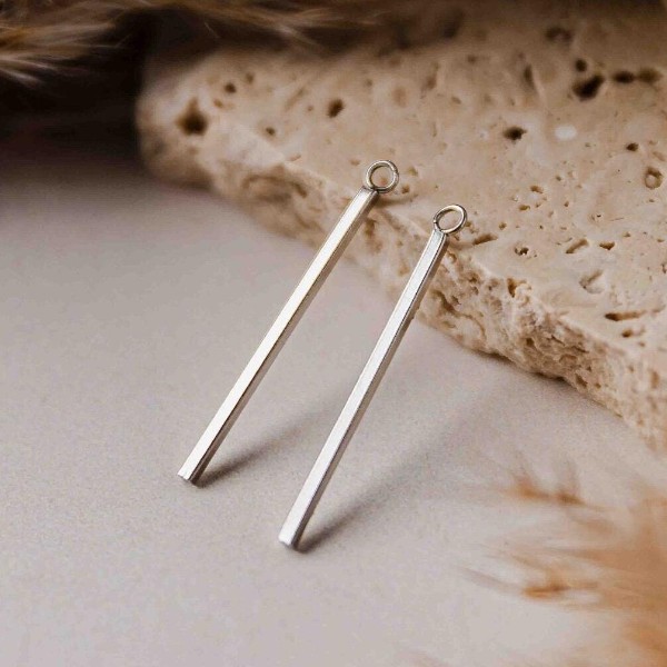 33mm Silver Stainless Steel Bar Pendant Connectors, 10 Pieces, Charm #66