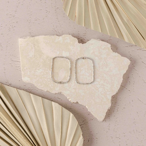 34mm Hammered Silver Rectangle Brass Charm with Hole, 10 Pieces, Charm #62