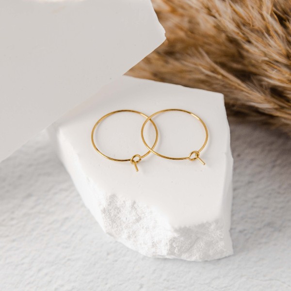 Gold 35mm Round Wine Hoop Stainless Steel Ear Wires, 10 Pieces, Hoop #30