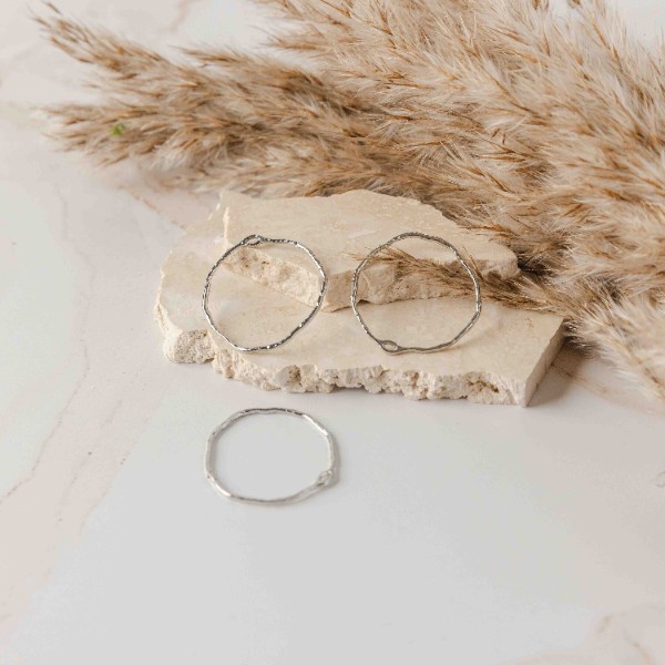 35mm Hammered Silver Circle Brass Charm with Hole, 10 Pieces, Charm #70