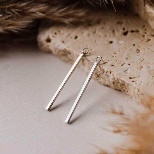 43mm Silver Stainless Steel Bar Pendant Connectors, 10 Pieces, Charm #75