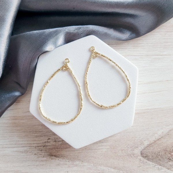 50mm Hammered Gold Teardrop Brass Charm with Double Hole, 10 Pieces, Charm #100