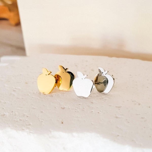 Apple Studs (Silver or Gold), 1 Pair Total, Metal Blank #103