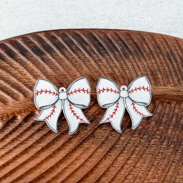 Baseball Statement Bow Earring Blank (1 Pair), Acrylic Print & Cut, Laser Blank #8
