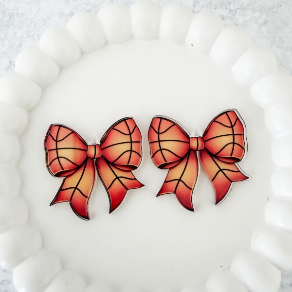 Basketball Statement Bow Earring Blank (1 Pair), Acrylic Print & Cut, Laser Blank #4