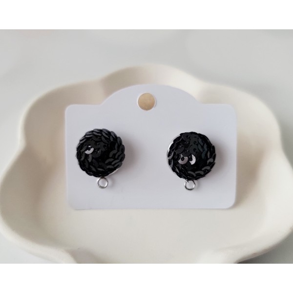 Black 15mm Sequin Stud Topper, 1 Pair, Stud #187
