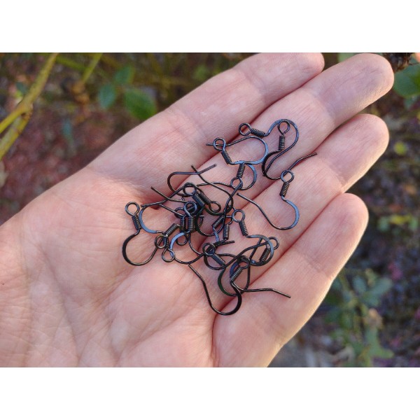 Black Stainless Ear Wires 2.5mm Hole (Hammered Flat French Style), 20 Pieces, Earring Hook #45
