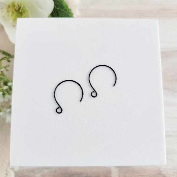 Black Stainless Steel Round Ear Wires 2.5mm Hole, 20 Pieces, Earring Hook #36