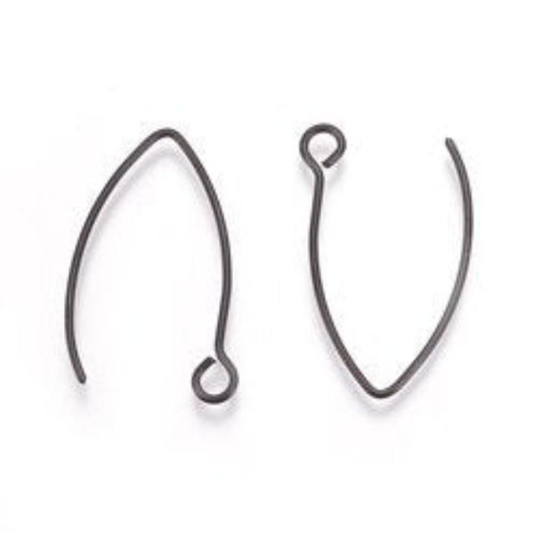Black Stainless Steel V Ear Wires 2.5mm Hole, 20 Pieces, Earring Hook #41