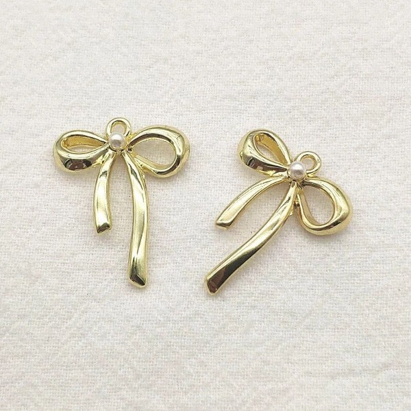 Gold Alloy Bow Pendant Charm, 10 Pieces, Bow #80