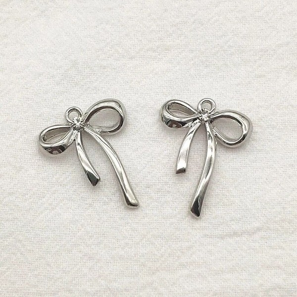 Silver Alloy Bow Pendant Charm, 10 Pieces, Bow #81