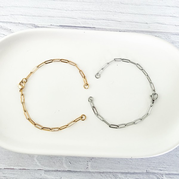 New Premium Split Bracelet Paperclip Chain Finding (Silver or Gold Stainless Steel), Pack of 5, Chain #16