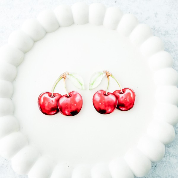 Cherry Earring Blank (1 Pair), Acrylic Print & Cut, Laser Blank #19