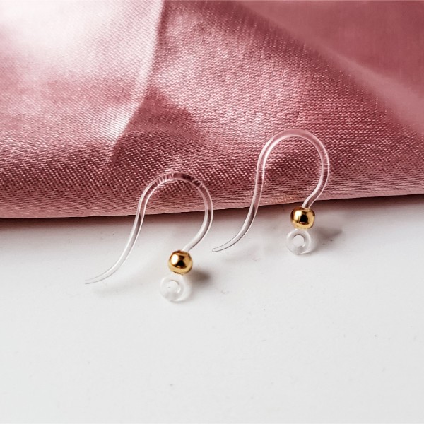 Clear Plastic Ear Wires with Gold Bead, 20 Pieces Plastic #3