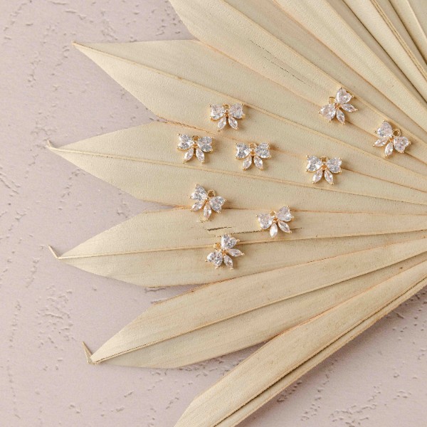 Clear/Regular Cubic Zirconia Gold Bow Charms, 10 Pieces, Charm #31
