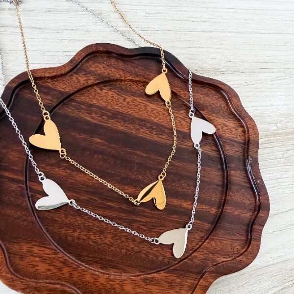 Connected Hearts Necklace (Silver or Gold), 1 Total, Metal Blank #254