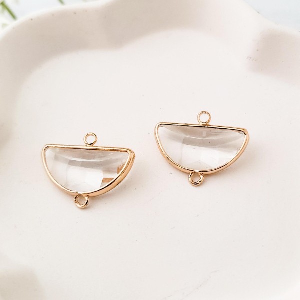 Gold Half Moon Crystal Links, 10 Pieces, Connector #7