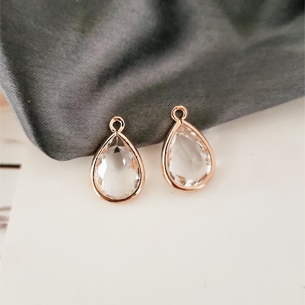 Gold Teardrop Crystal Charms, 10 Pieces, Charm #41
