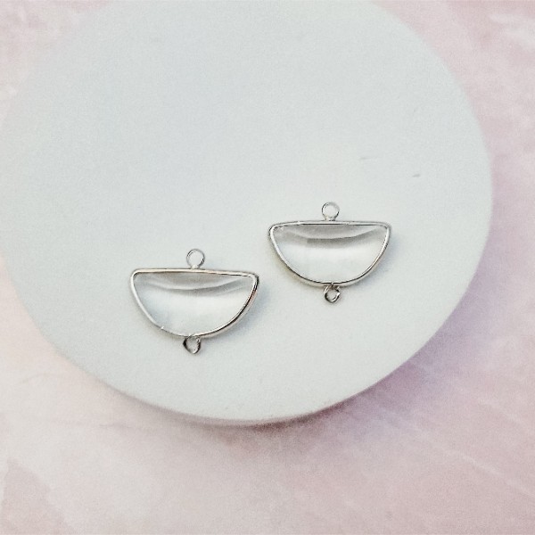Silver Half Moon Crystal Links, 10 Pieces, Connector #8