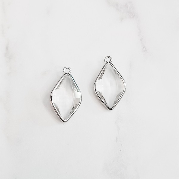 Silver Rhombus Crystal Charms, 10 Pieces, Charm #35