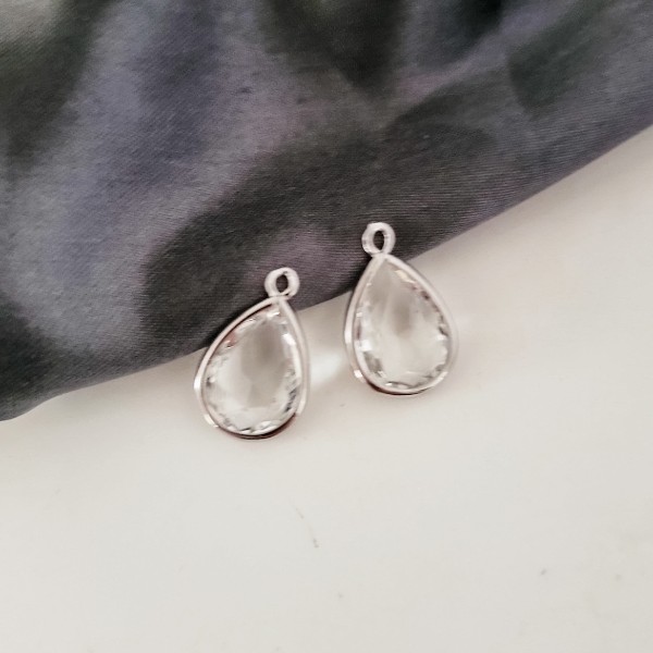 Silver Teardrop Crystal Charms, 10 Pieces, Charm #42