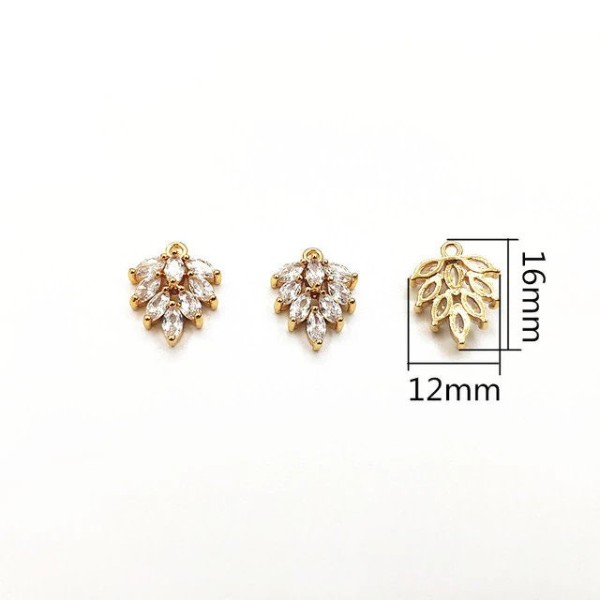Gold Feather Cubic Zirconia Charms, 10 Pieces, Charm #44