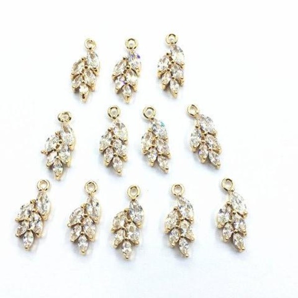 Gold Leaf Cubic Zirconia Charms, 10 Pieces, Charm #37