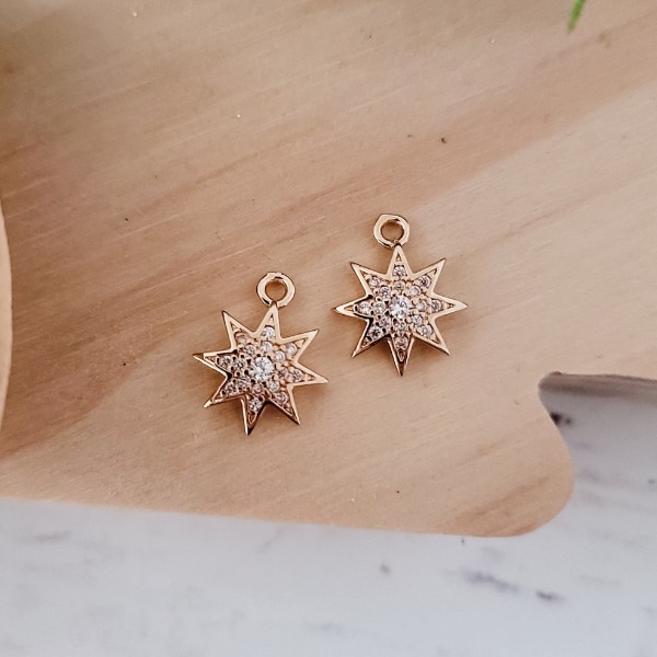 Gold Star Cubic Zirconia Charms, 10 Pieces, Charm #32