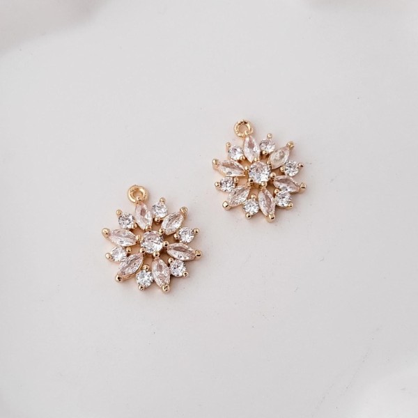 Gold Sunflower Cubic Zirconia Charms, 10 Pieces, Charm #43