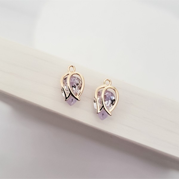 Gold Cubic Zirconia Tulip Charms, 10 Pieces, Charm #39