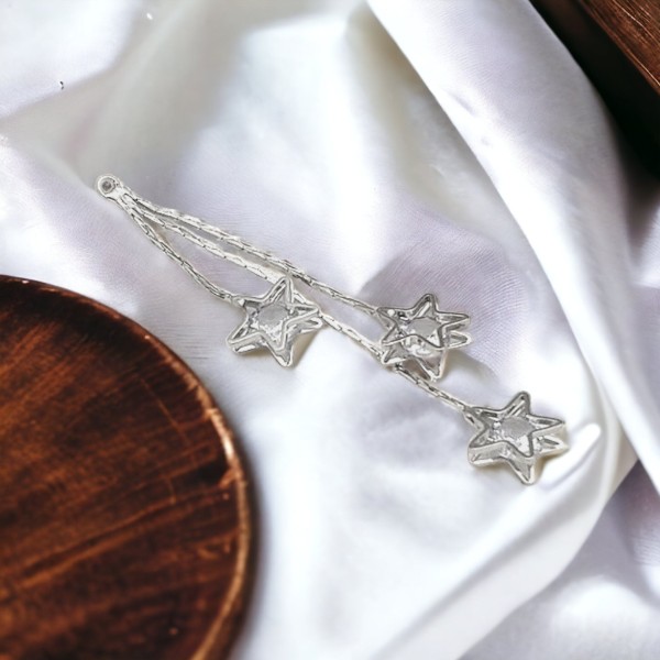 Silver Star Chain Cubic Zirconia Charms, 10 Pieces, Charm #108