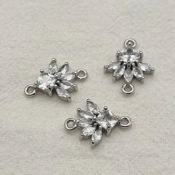 Silver Vintage Deco Cubic Zirconia 2-Hole Connectors, 10 Pieces, Connector #11