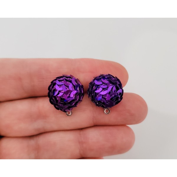 Dark Purple 15mm Sequin Stud Topper, 1 Pair, Stud #191
