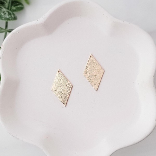 Gold Brushed Diamond Brass Charms, 10 Pieces, Charm #105