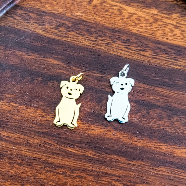 Dog Charms with Attached Jump Rings (Silver or Gold), 5 Total, Metal Blank #148