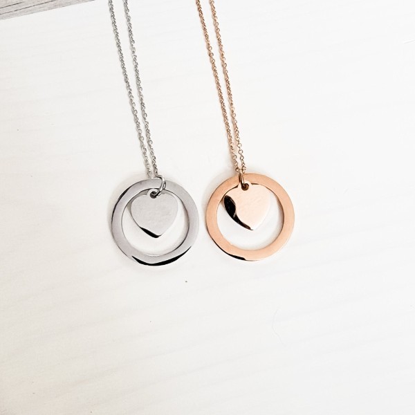 Encircled Heart Necklace (Silver or Gold), 1 Total, Metal Blank #25