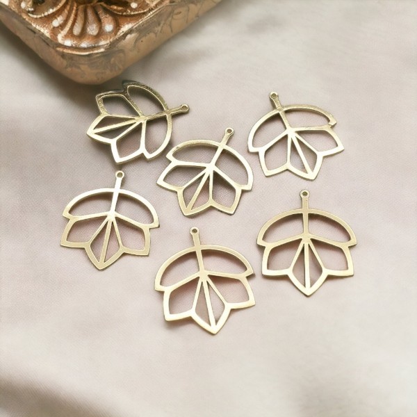 Gold Fall Leaf 1-Hole Brass Charms, 10 Pieces