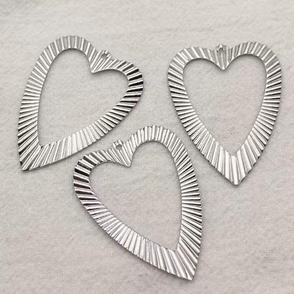 Fluted Heart Silver 1-Hole Brass Charms, 10 Pieces, Charm #46