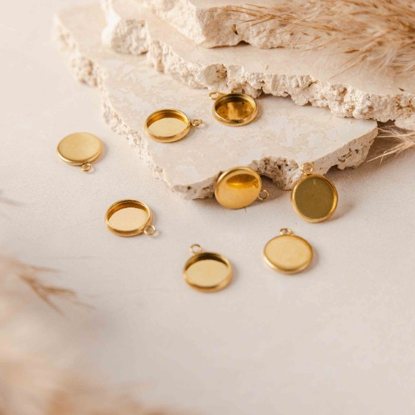 Gold 12mm Stainless Steel Charm Bezels, 10 Pieces, Charm #51