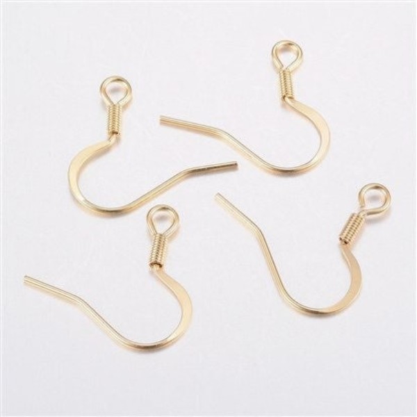 Gold Stainless Ear Wires 2.5mm Hole (Hammered Flat French Style), 20 Pieces, Earring Hook #44