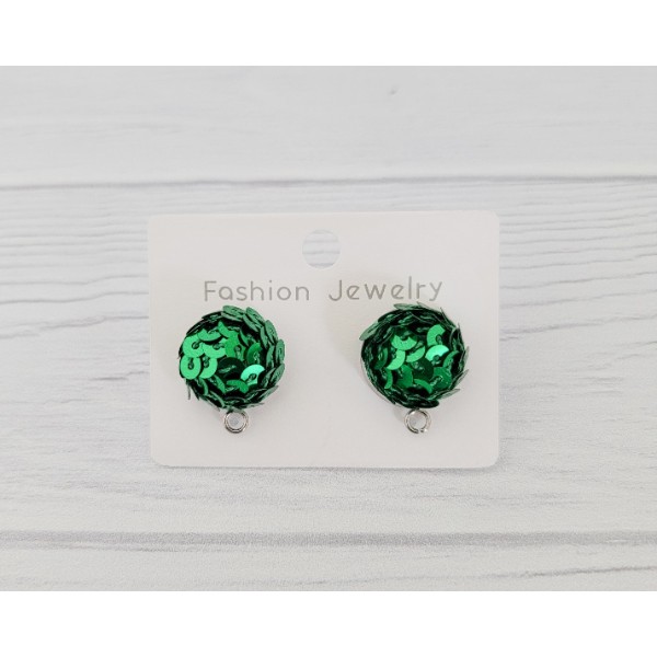 Green 15mm Sequin Stud Topper, 1 Pair, Stud #189