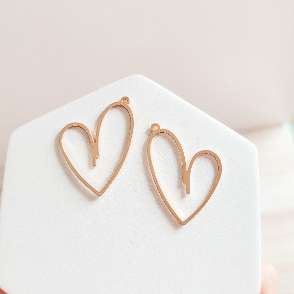 Hollow Heart GOLD Brass Charms, 10 pcs, Charm #64