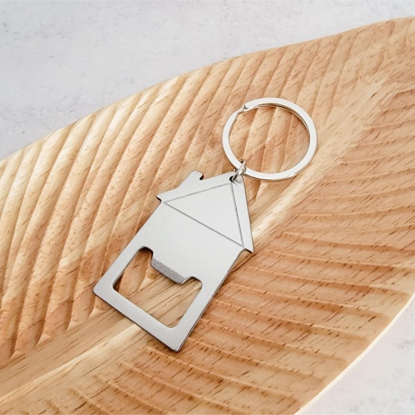House Bottle Opener Keychain (Silver), 1 Piece Total, Metal Blank #34